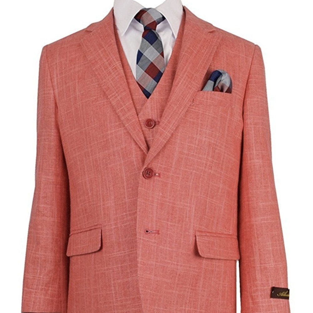 Alberto Danelli Boys Red Linen Suit Set size 7 jacket, vest, pants, shirt, tie